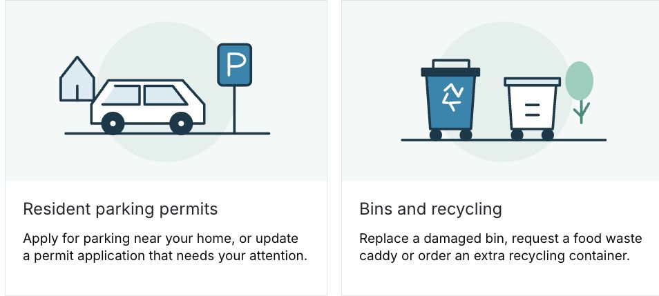 Riverton Council portal showing categories of council services