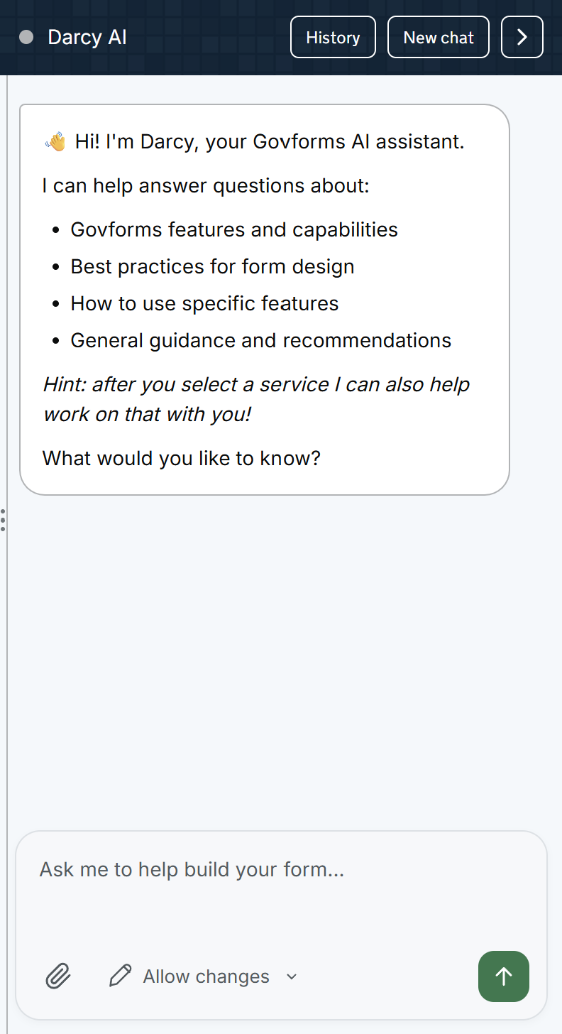 Darcy AI assistant generating a service from a plain-English description