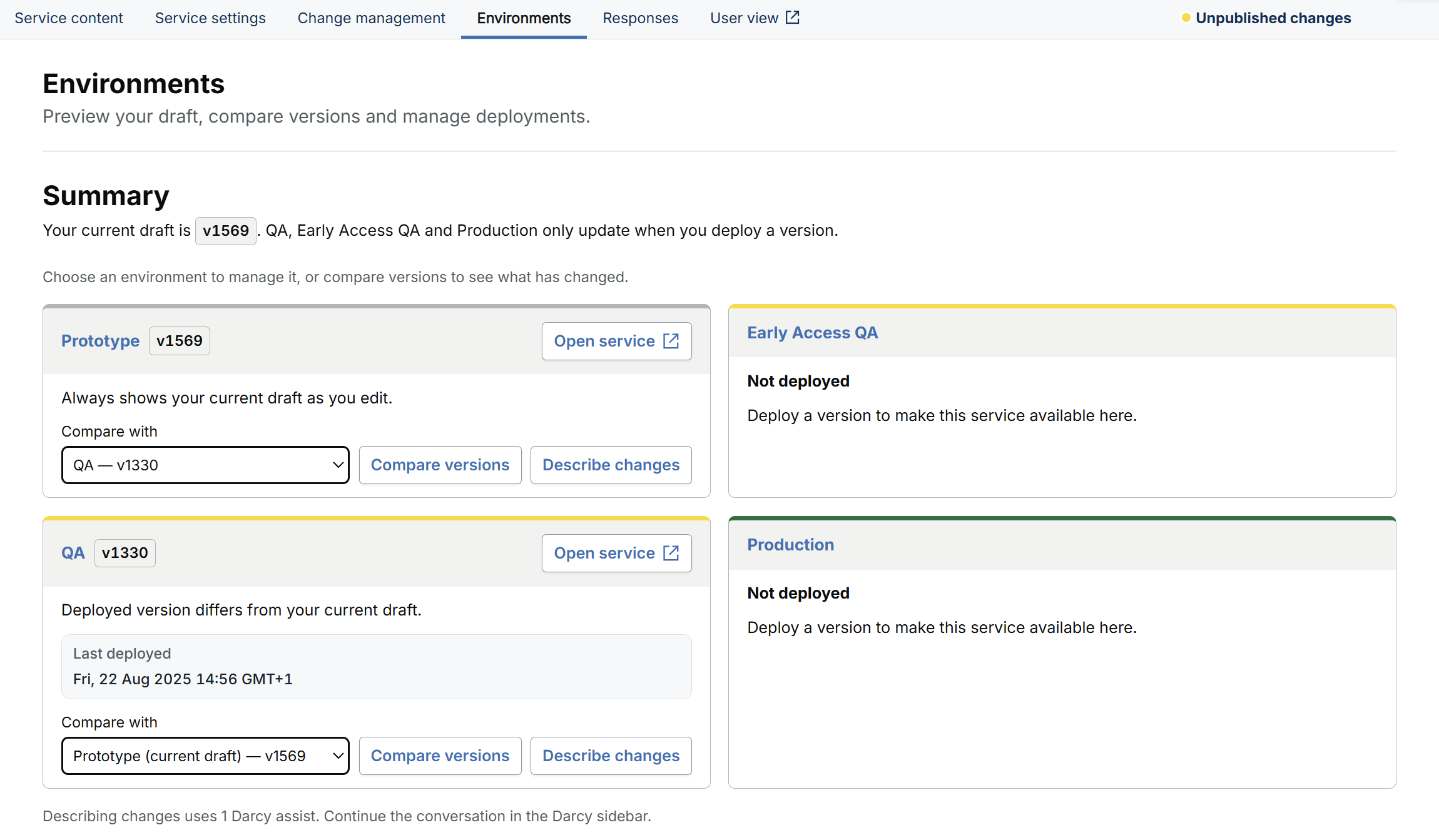 Prototype, QA and Production environments in the Govform platform