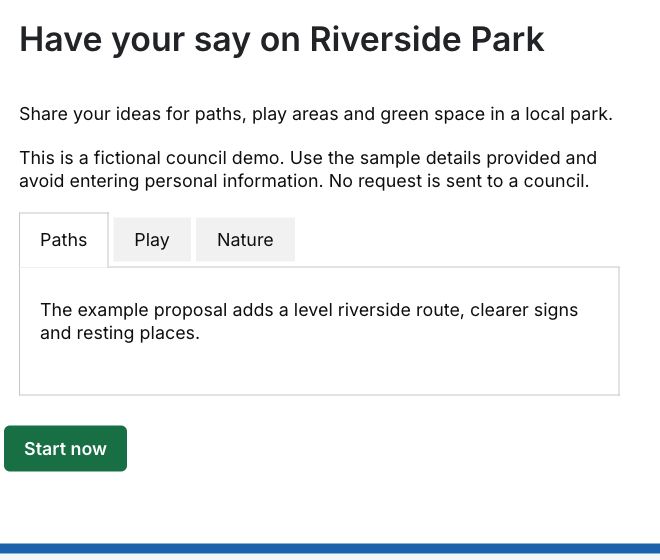 Riverside Park consultation in the fictional Riverton demo