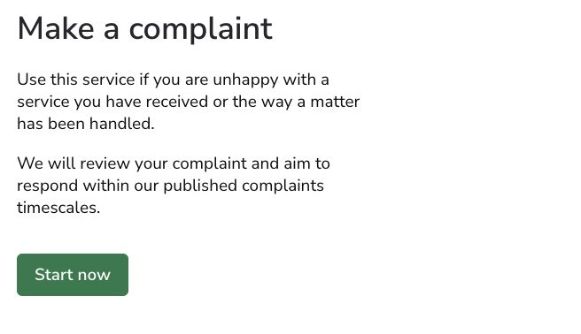 Make a complaint start page explaining the service